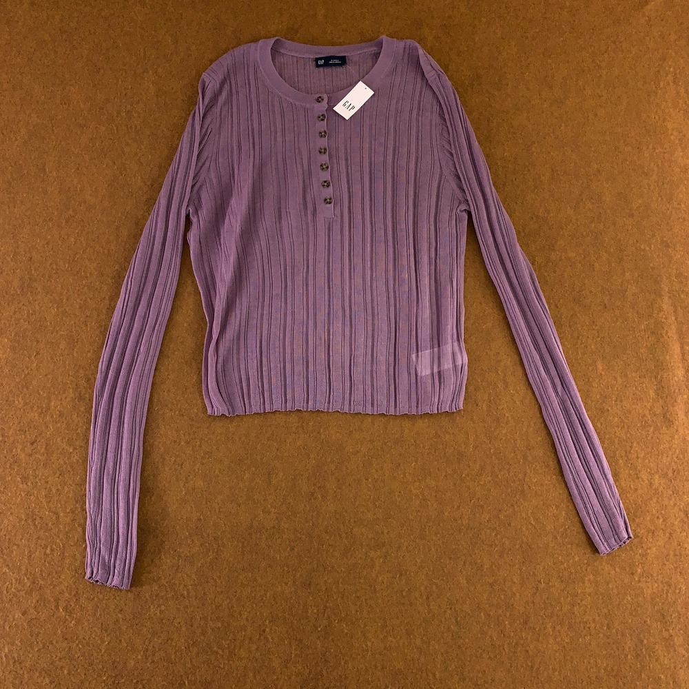 Gap Womens Size XL Purple Sheer Rib Knit Henley Sweater NWT *Flaw